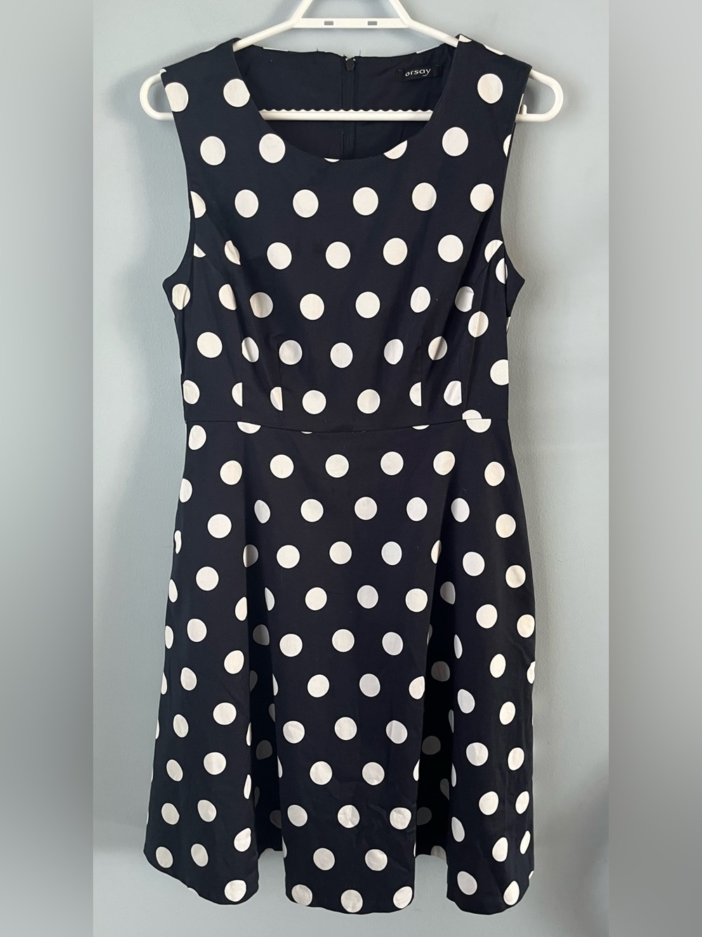 Orsay Navy & White Polka Dot Sleeveless A-Line Cotton Dress Pockets Size 6
